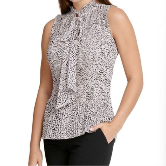DKNY Sleeveless pleated blouse with neck tie, Size Small - Picture 3 of 3